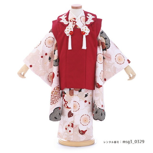 七五三 くすみパステル＆レトロモダン ３歳女の子 被布 紅一点（こういってん）