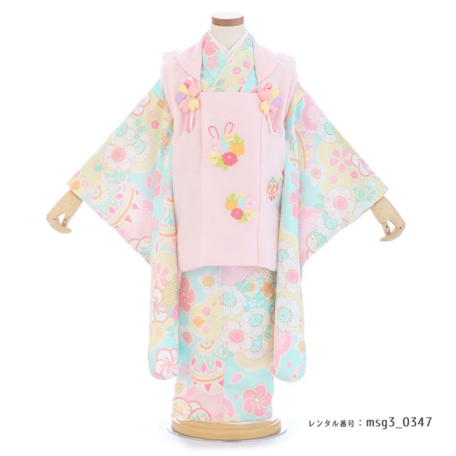 七五三 くすみパステル＆レトロモダン ３歳女の子 被布 式部浪漫（しきぶろまん）