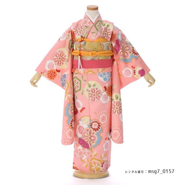 七五三 くすみパステル＆レトロモダン ７歳女の子 着物 cotocomachi（ことこまち）