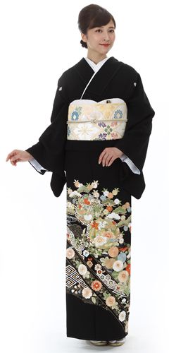 刺繍遣い 鳥 正絹黒留袖 160cm l294 カッコイイ