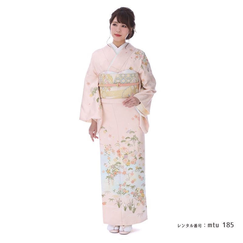 訪問着 花丸小花霞文 ピンクオレンジ S Mtu 185